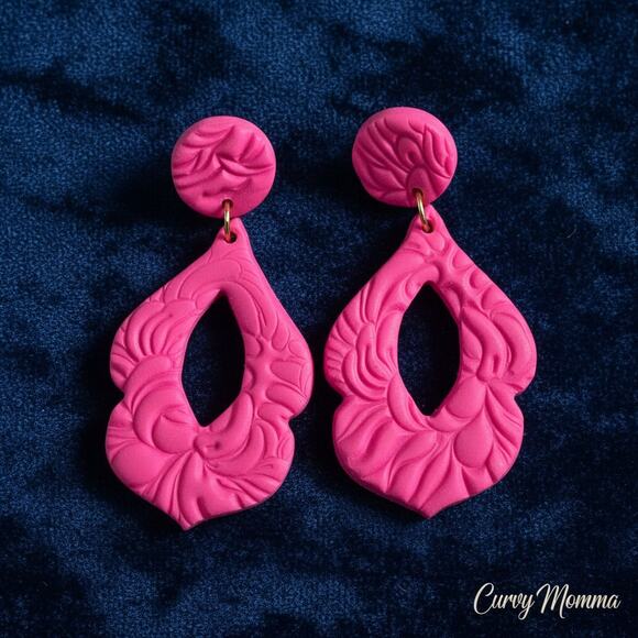 Jewelry - Handcrafted Bright Pink Floral Drop Earrings